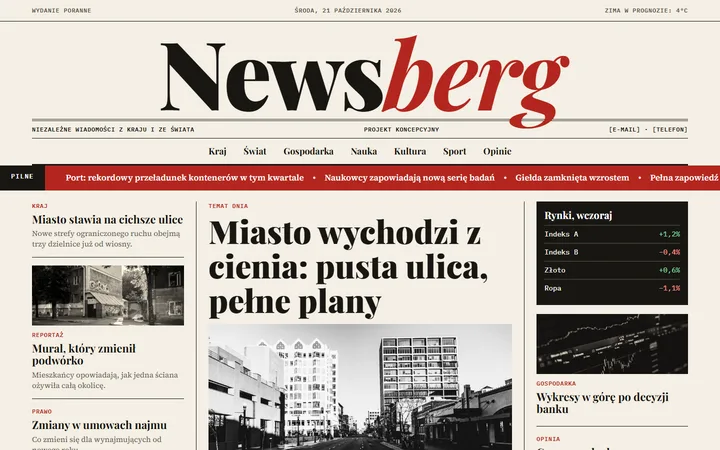 Makieta strony www: serwis z wiadomościami