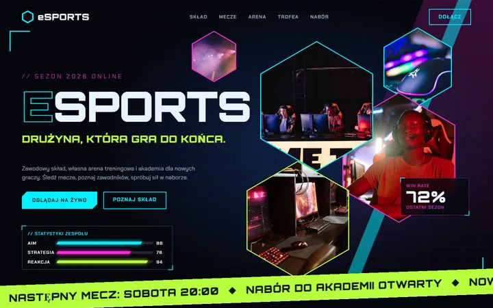 Makieta strony www: zespół graczy esportowych